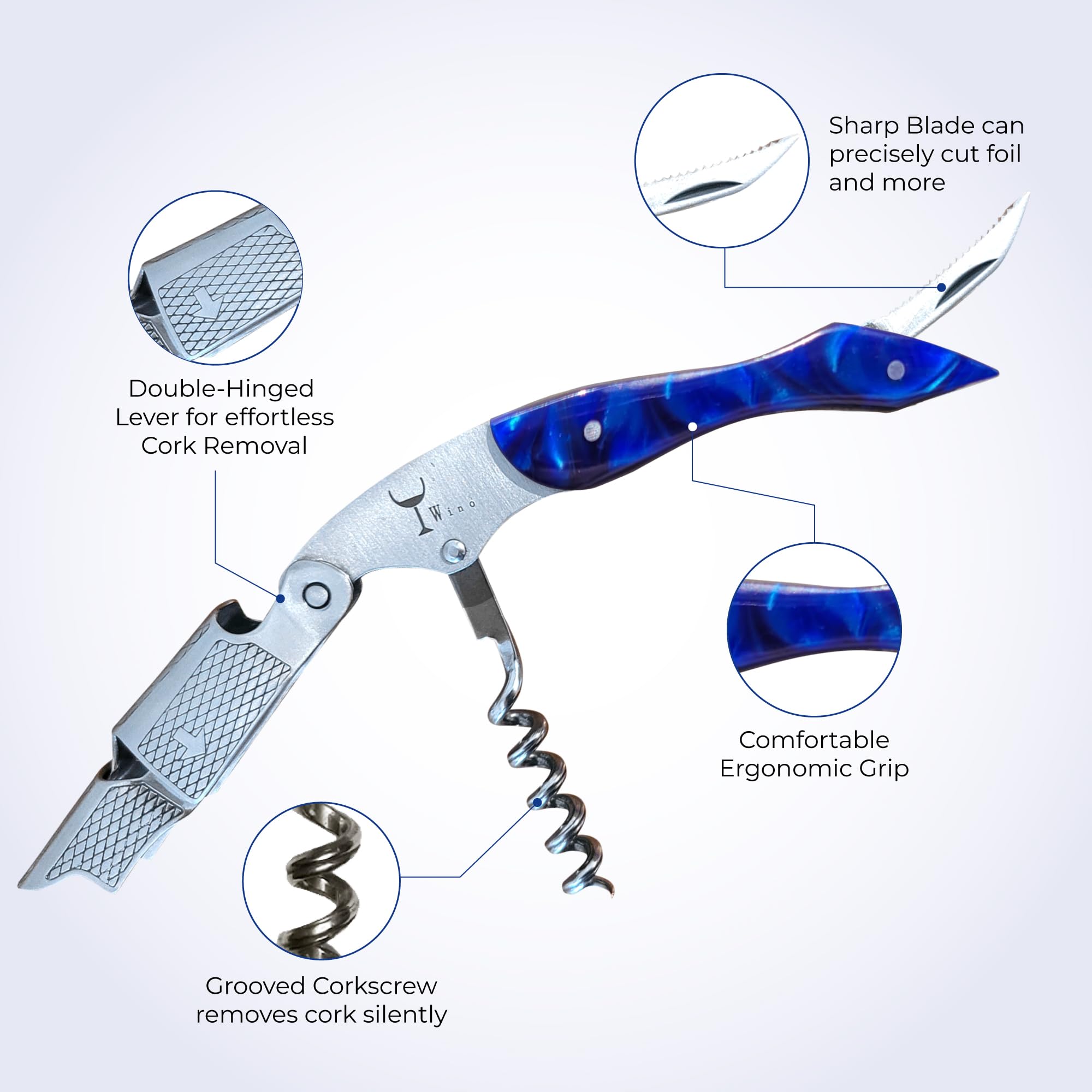 Wino Wine Key silent worm corkscrew reduces cork-pull squeak.