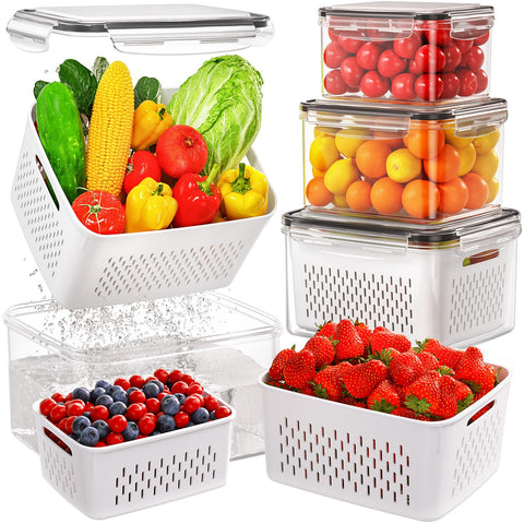 Winproper 106oz fruit storage container with built-in colander for quick washing.