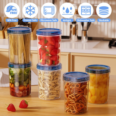 Winproper stackable 32oz containers organize fridge shelves efficiently.
