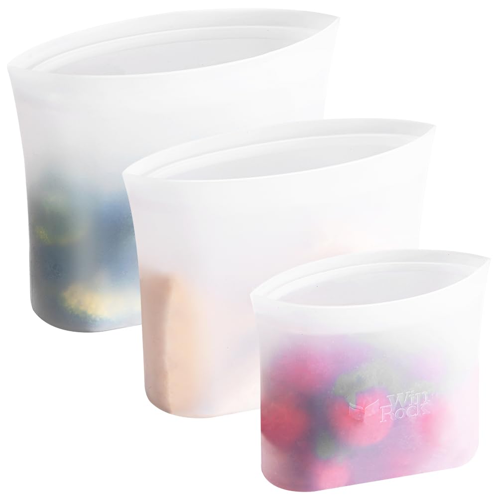 Winrock silicone bag stands upright with a zip seal for easy storage