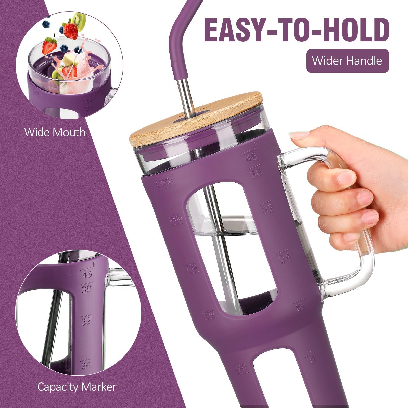 Winsa bamboo lid with silicone sleeve protects the lid and prevents spills