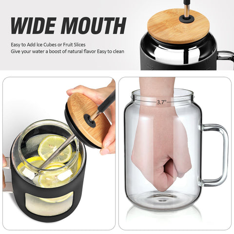 WINSA glass water bottle featuring an ergonomic handle for comfortable one-handed carrying