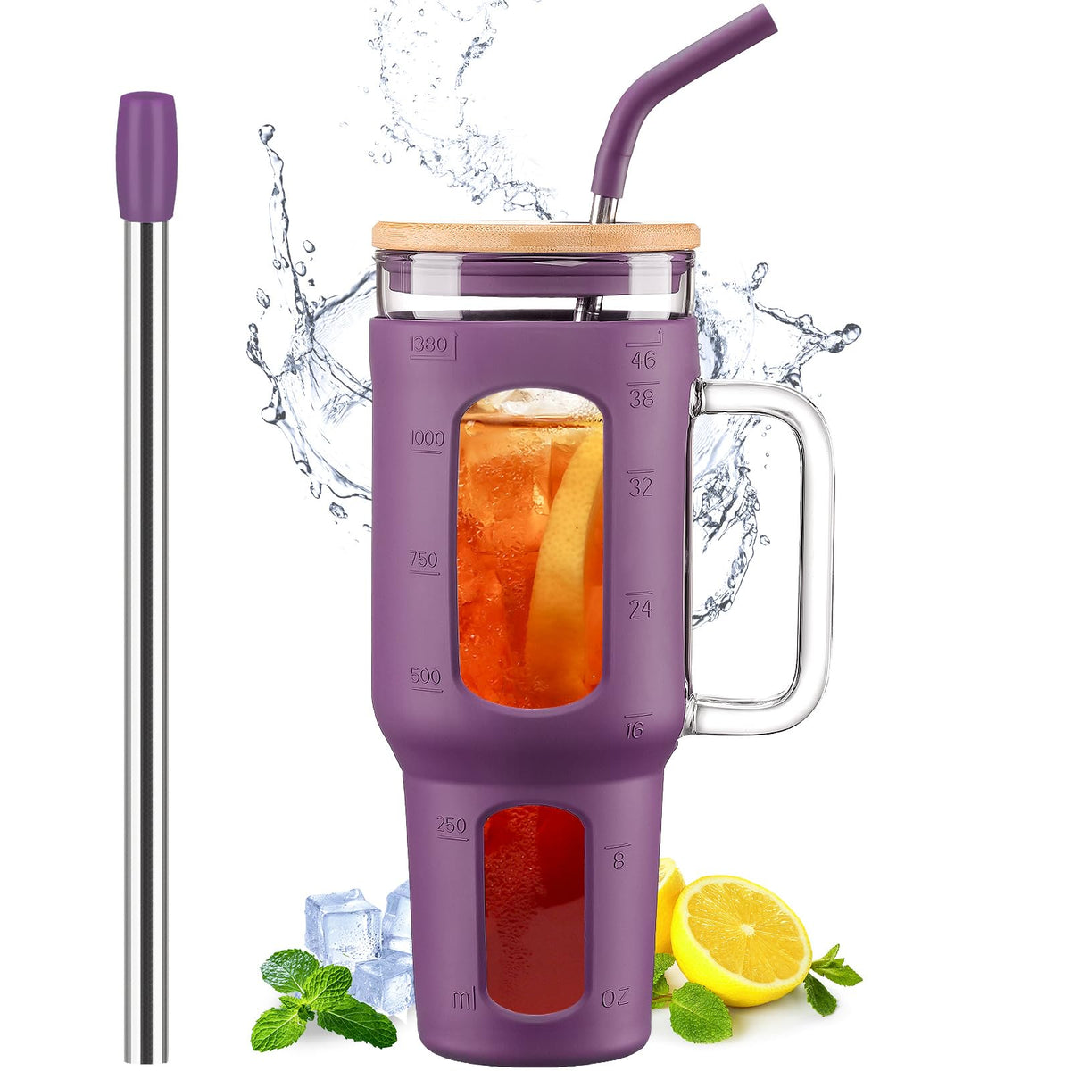 Winsa glass tumbler with lid and straw for on the go hydration