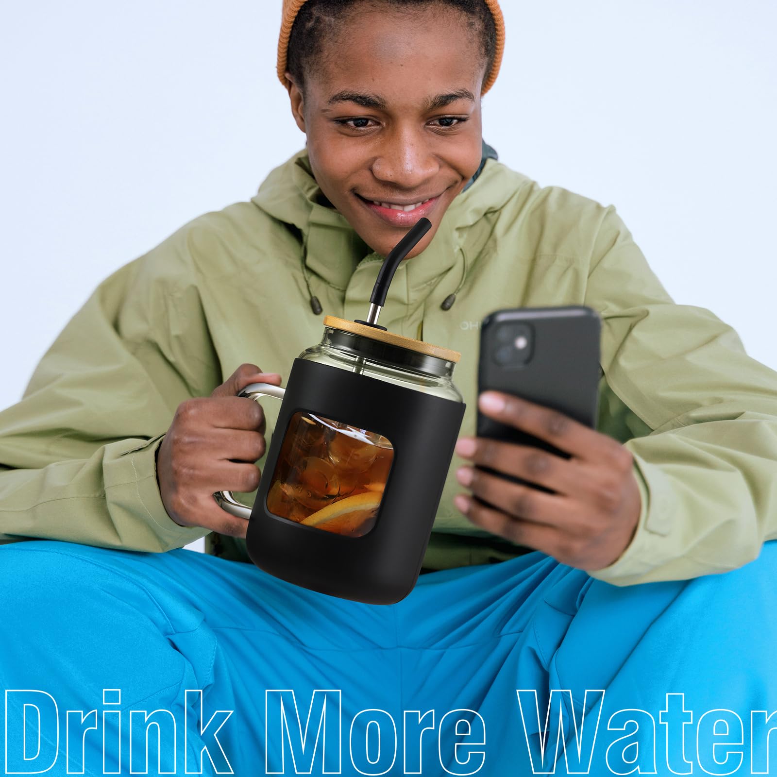 WINSA reusable stainless steel straw wrapped in silicone for comfortable sipping