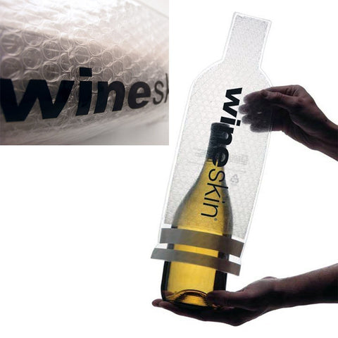 WineSkin double-adhesive seal secures bottles and prevents leaks in luggage.