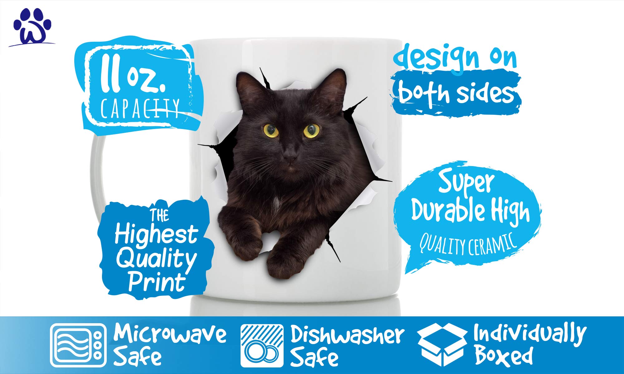 Winston & Bear Black Cat Mug with both-sides print visible