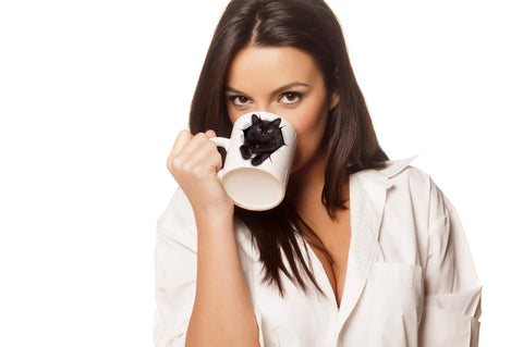 Winston & Bear Black Cat Mug side view, playful design