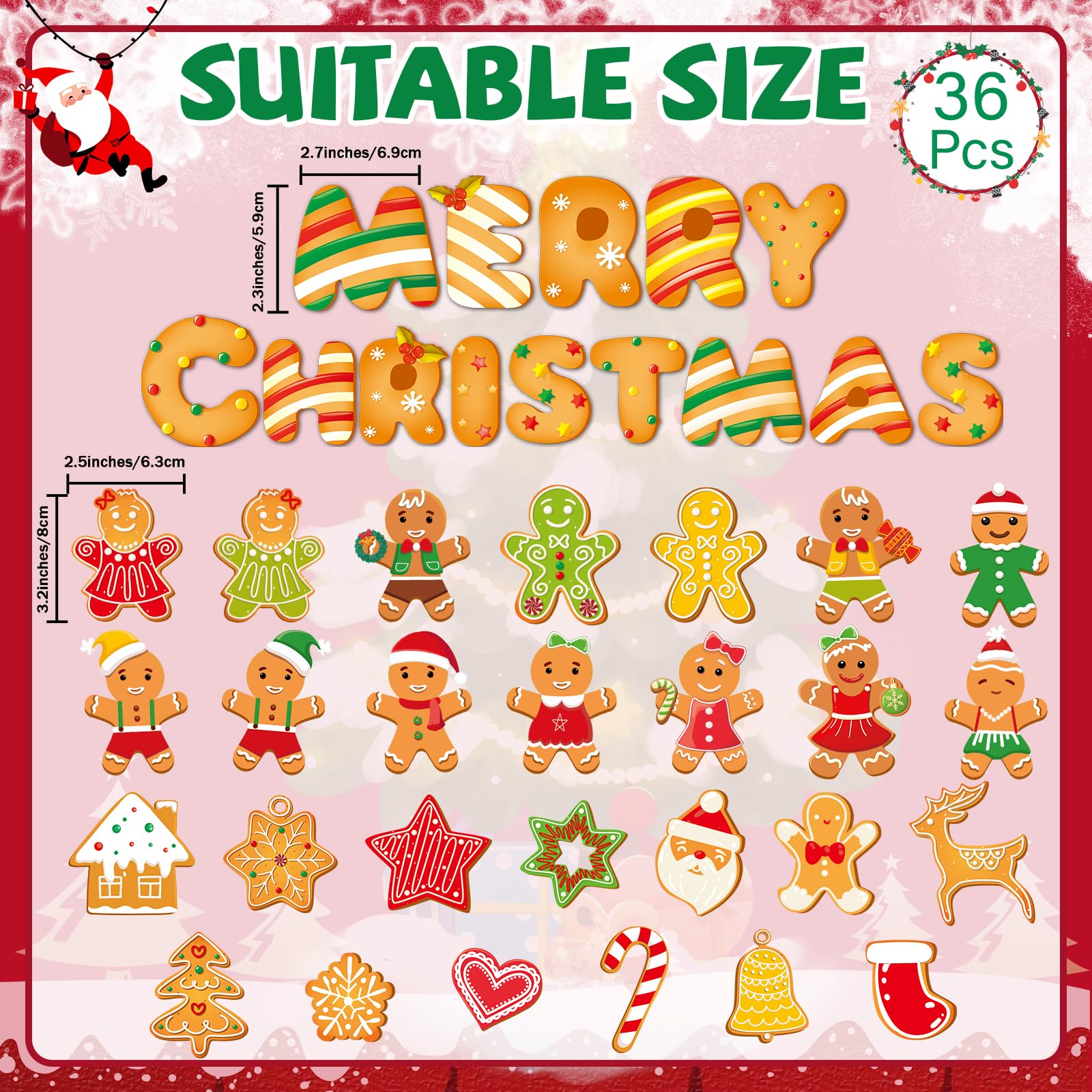 Wiooffen Christmas magnet set, 36 pieces, ideal for whiteboards.