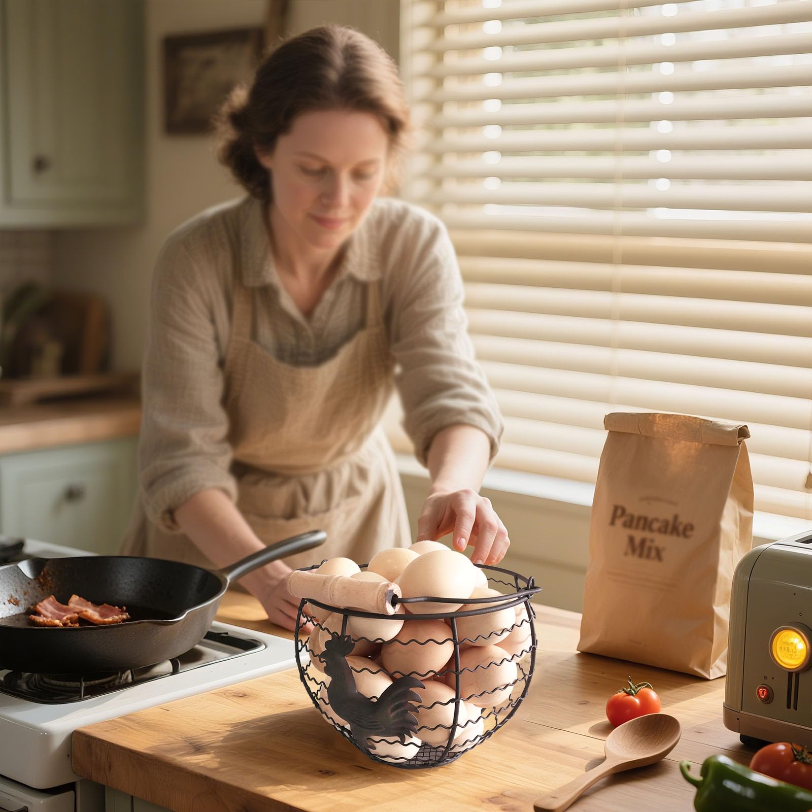 Countertop egg holder design provides ventilation to help keep eggs fresh.