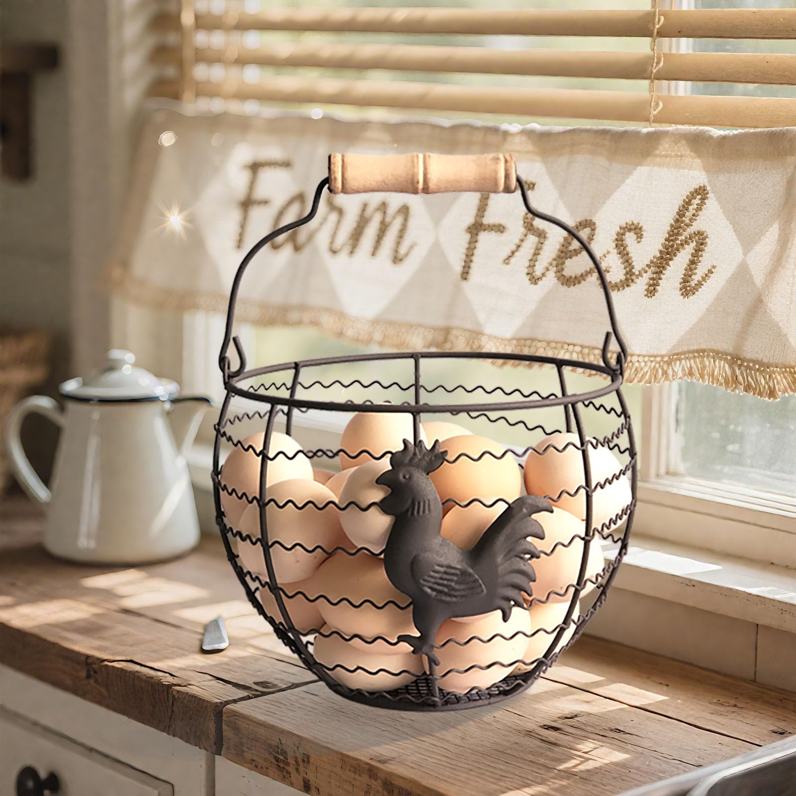 Gourd-shaped wire basket showcasing sturdy construction for daily egg gathering.