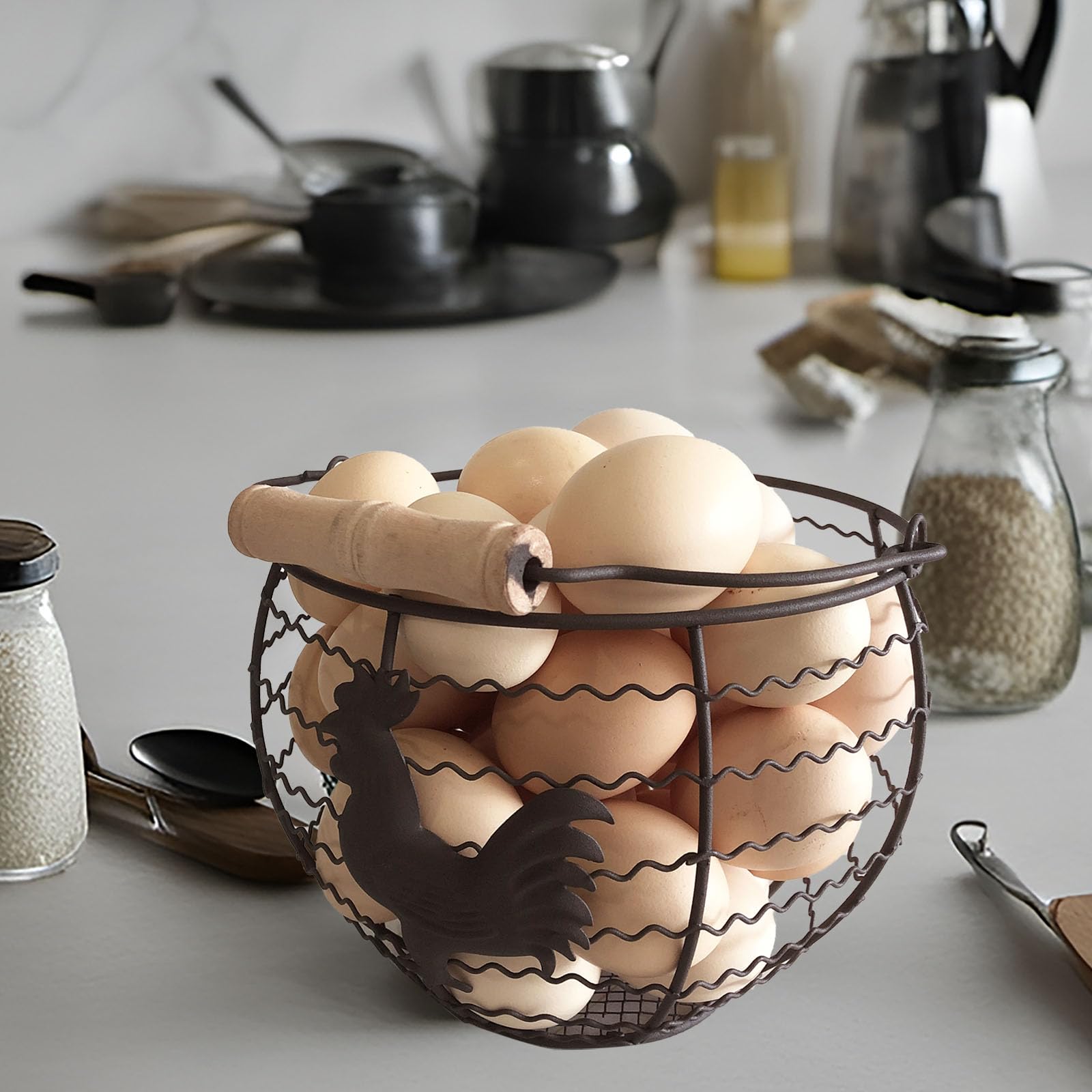 Outdoor-friendly egg collection basket for backyard chickens and markets.