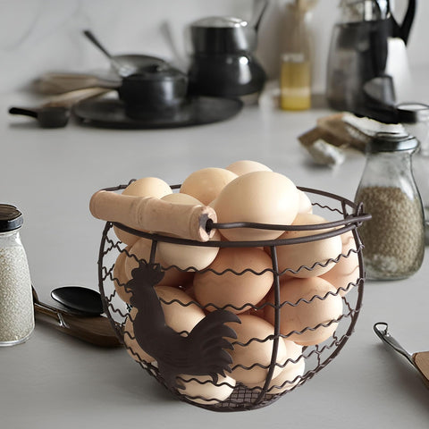 Outdoor-friendly egg collection basket for backyard chickens and markets.