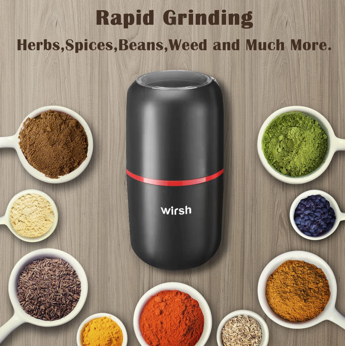 Wirsh coffee grinder with detachable cord for easy storage