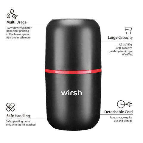 Wirsh grinder with stainless steel blades for consistent grind