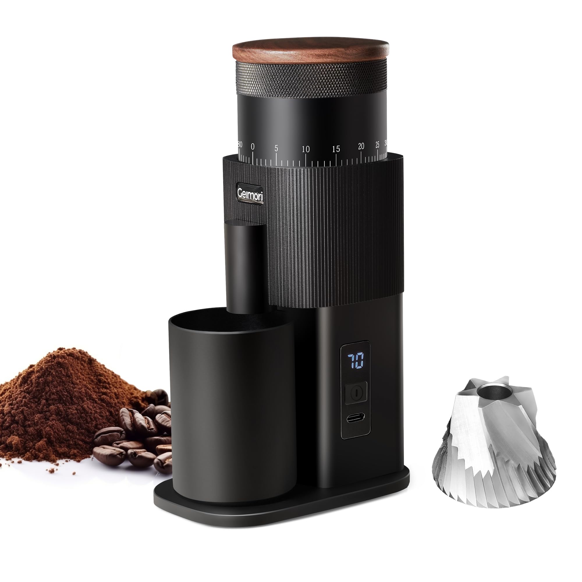 Wirsh Geimori T38 portable grinder with palm-size design for on-the-go coffee.
