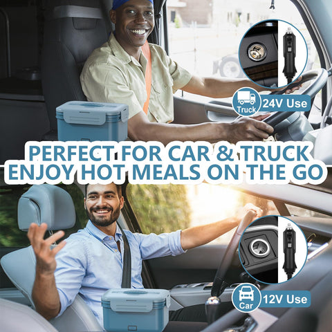 WisaKey lunch box connected to a car 12V outlet for on-the-road warming