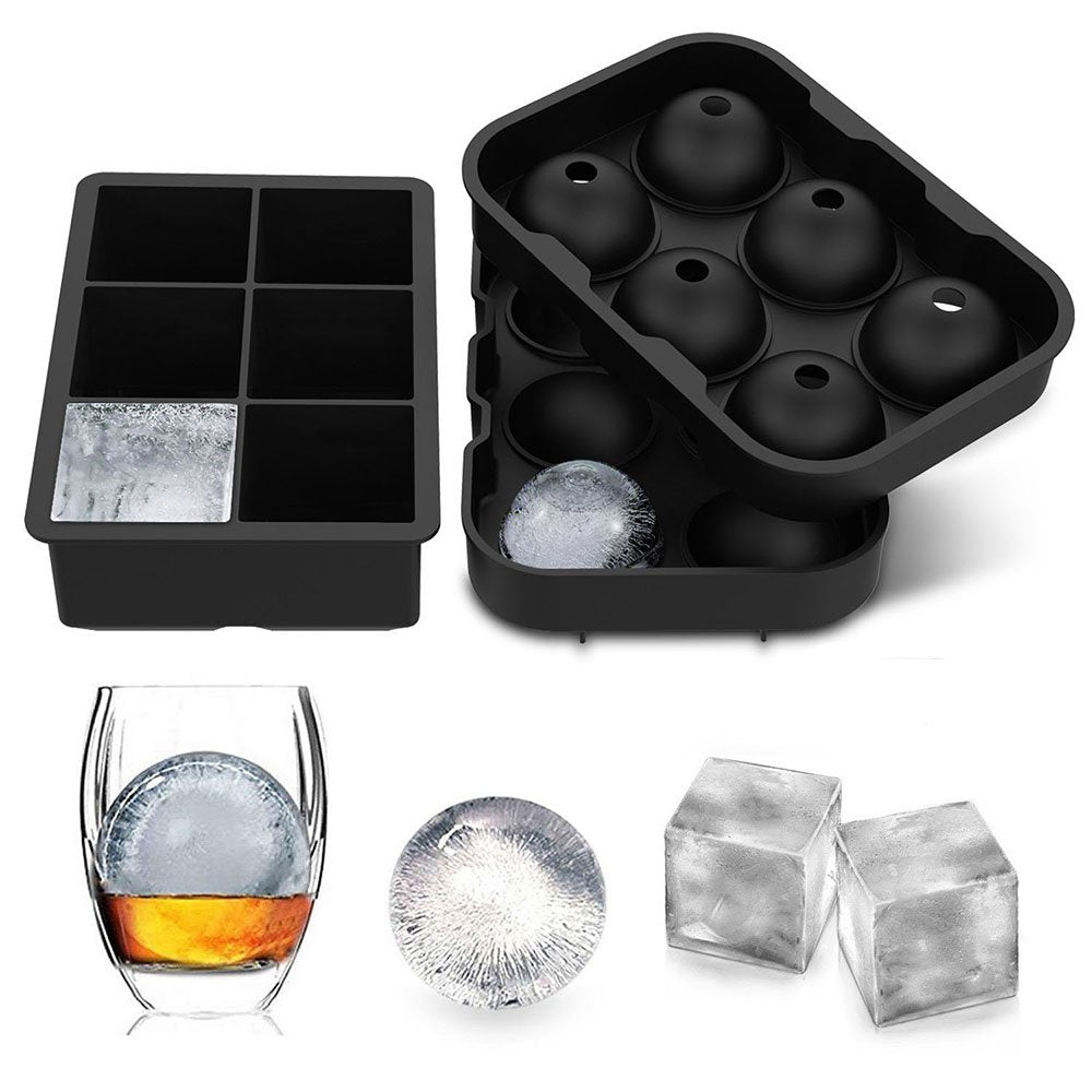 Wiscky large ice cubes tray showing two-inch cubes for slow chilling cocktails