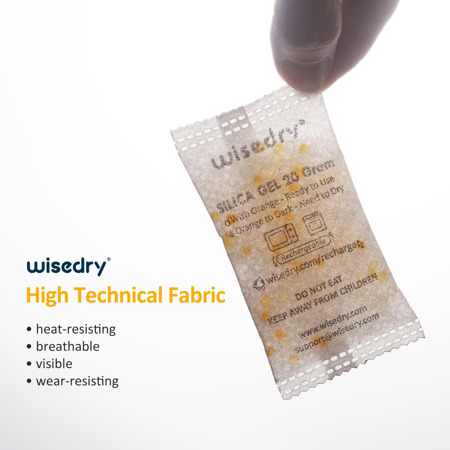 Wisedry orange-indicating beads signal saturation and readiness for reactivation.