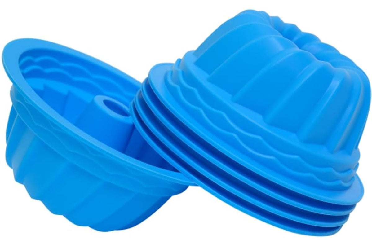 Wisehold blue silicone fluted cake pan set with 6-inch round molds for even baking.