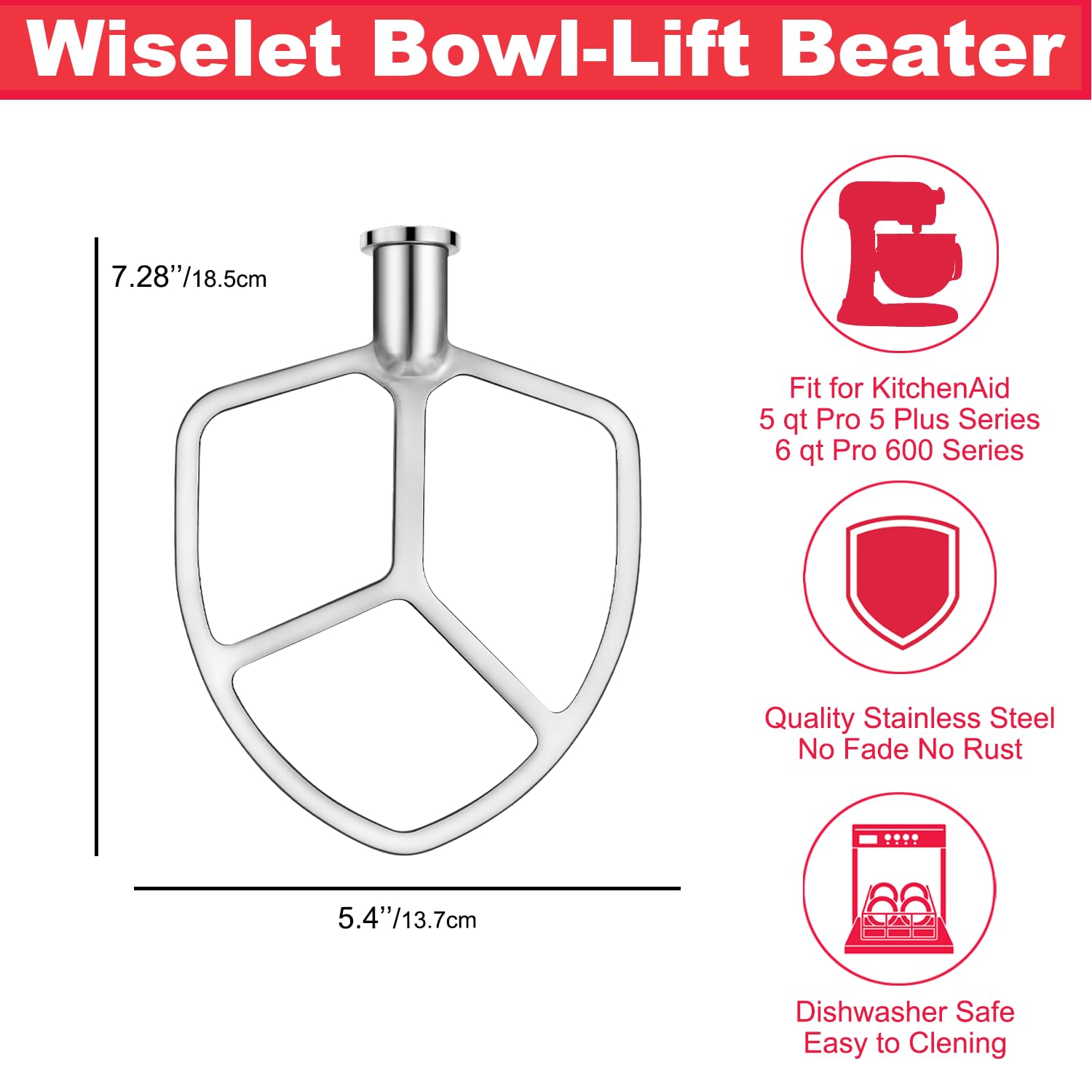 Wiselet flat beater fits 5-quart Professional 5 Plus KitchenAid models