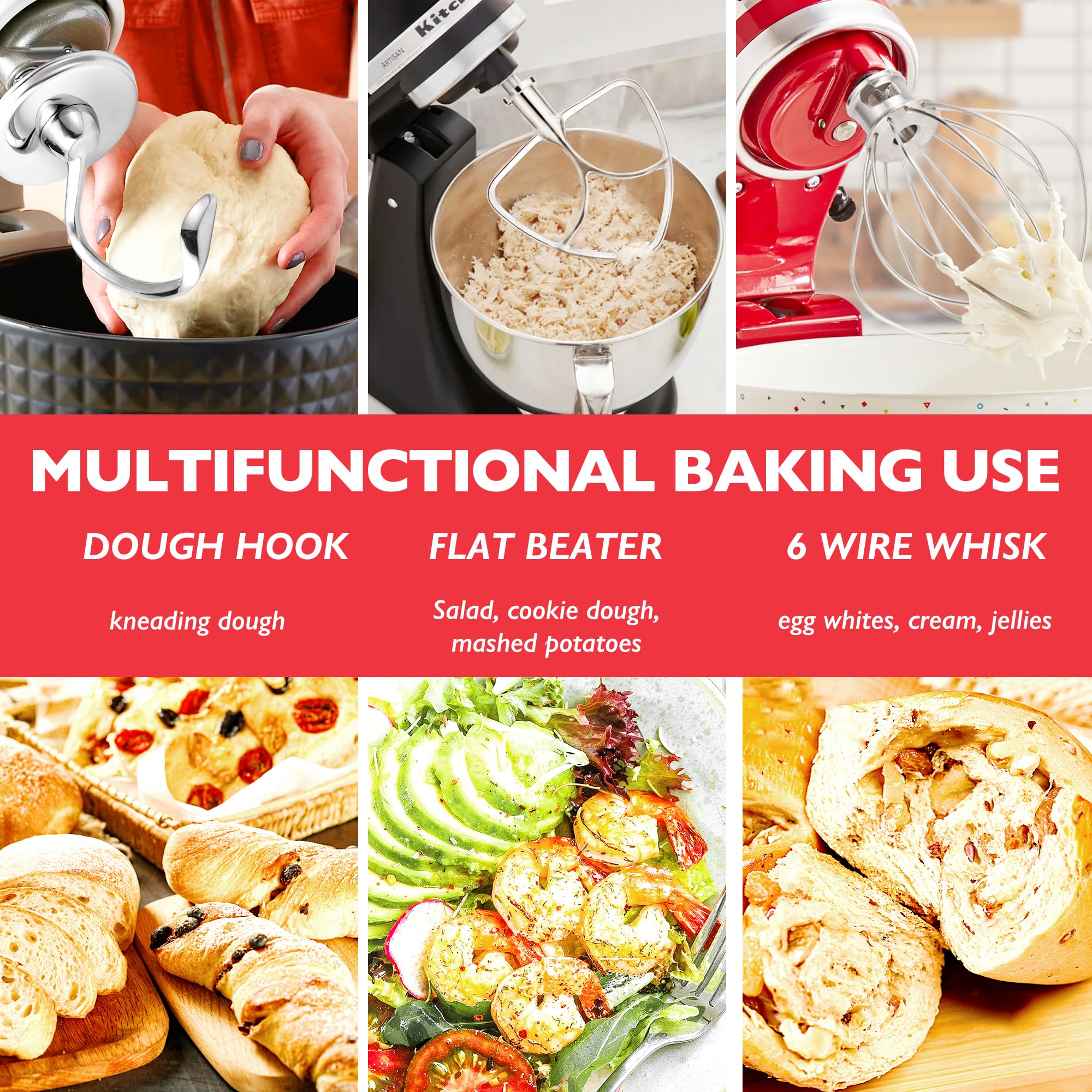 Wiselet dough hook for KitchenAid, kneads dough smoothly and efficiently