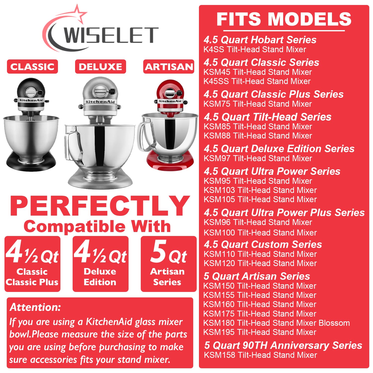 Wiselet tilt-head fit for KitchenAid 4.5-5 qt, secure attachment every time
