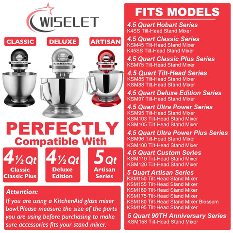 Wiselet tilt-head fit for KitchenAid 4.5-5 qt, secure attachment every time