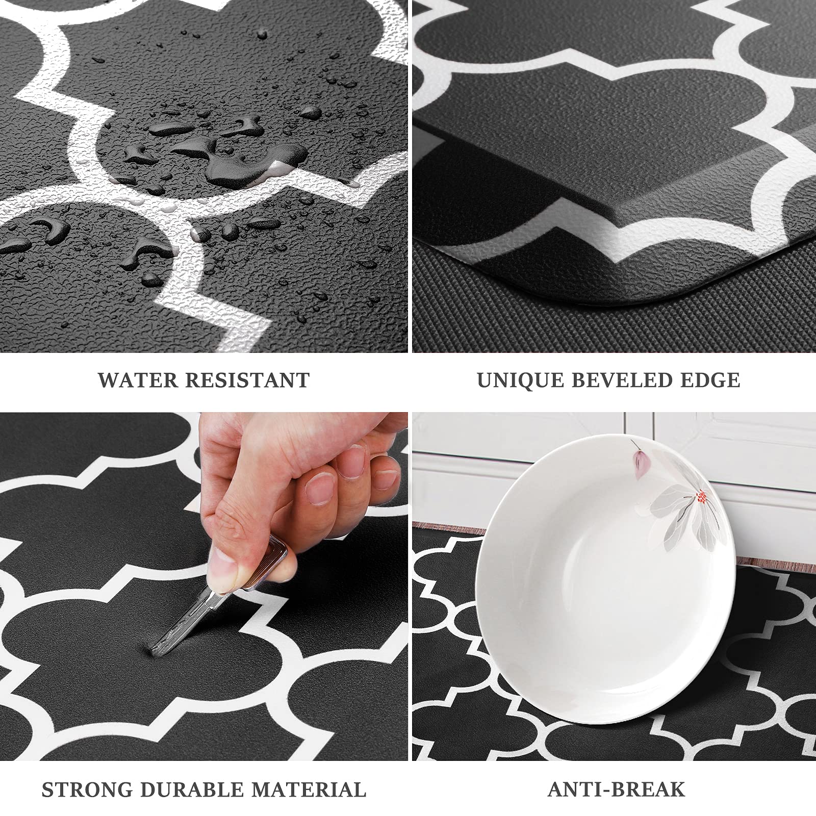 Beveled edge design on the WISELIFE mat reduces tripping in busy kitchens
