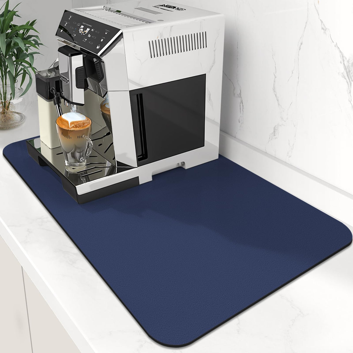 WISELIFE Coffee Mat top view shows the absorbent blue surface for mess-free mornings.