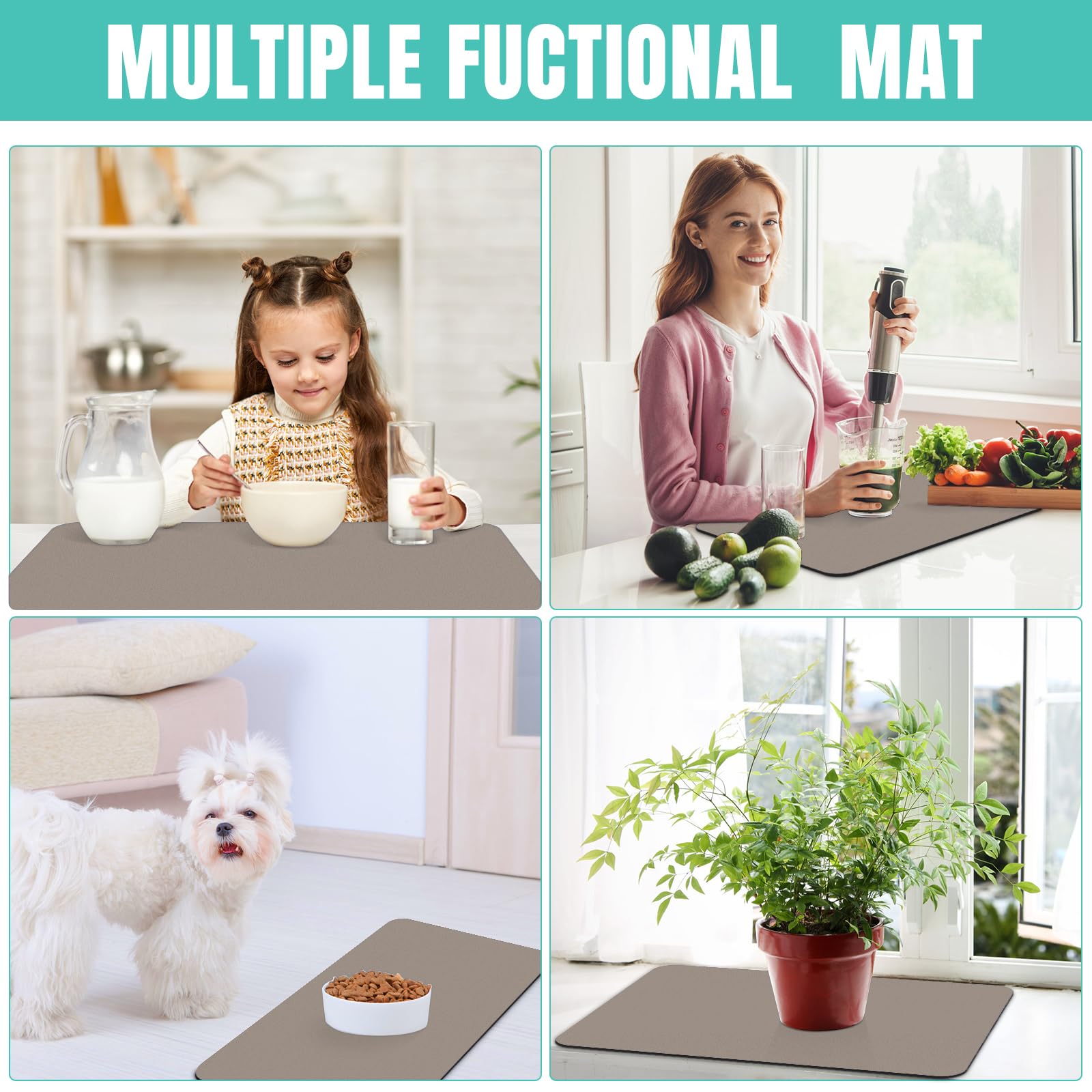 WISELIFE coffee mat khaki color blends with kitchen decor.