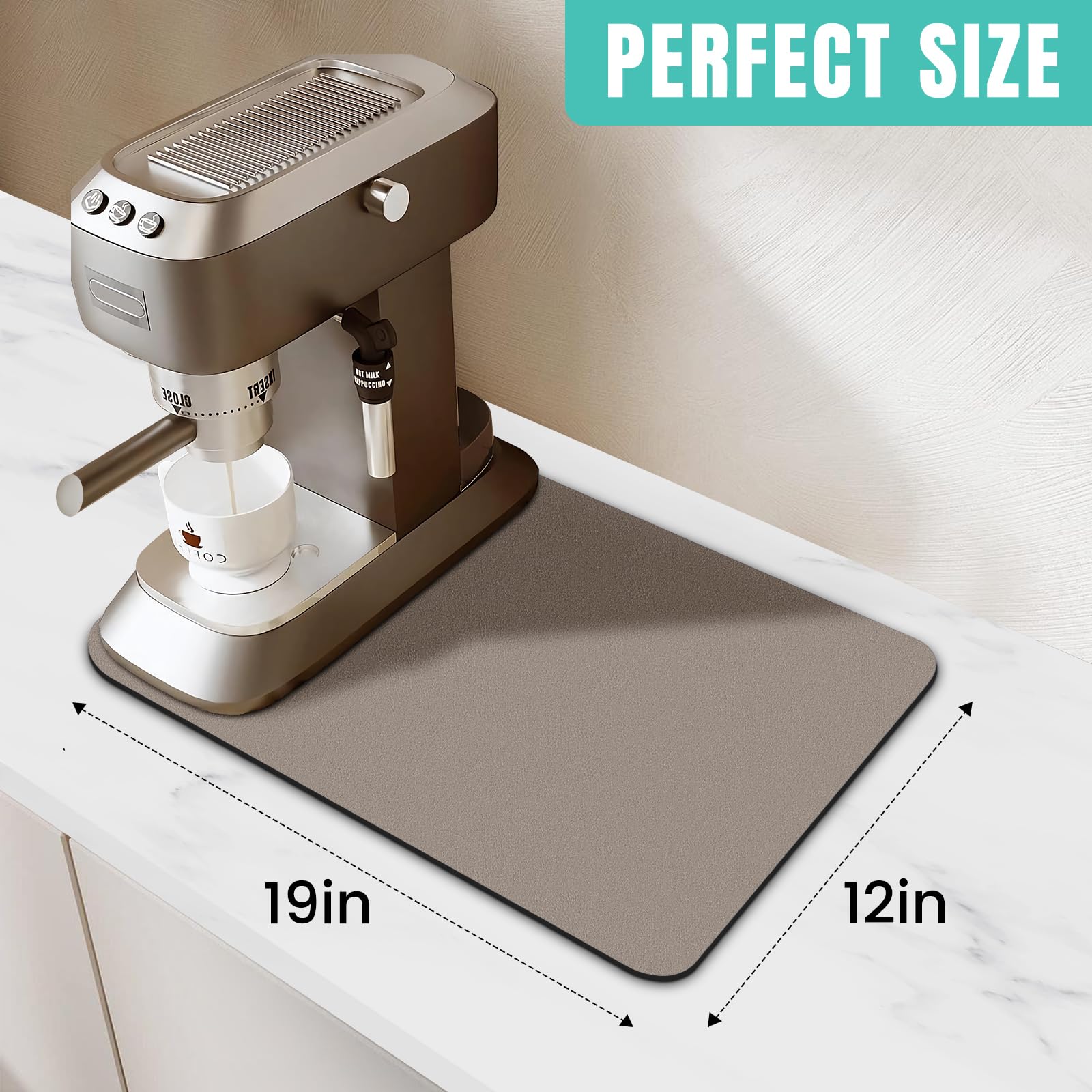 WISELIFE coffee mat under coffee maker protects surfaces from spills.