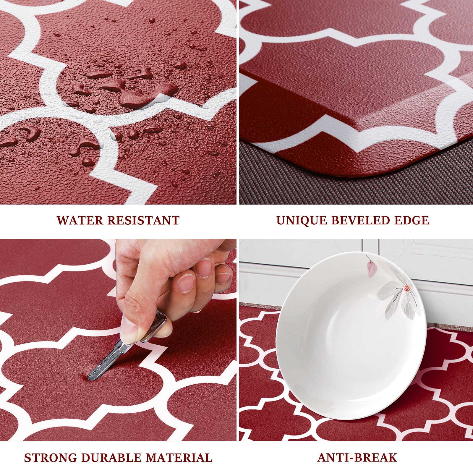 WISELIFE red anti-fatigue mat is easy to clean and resists spills