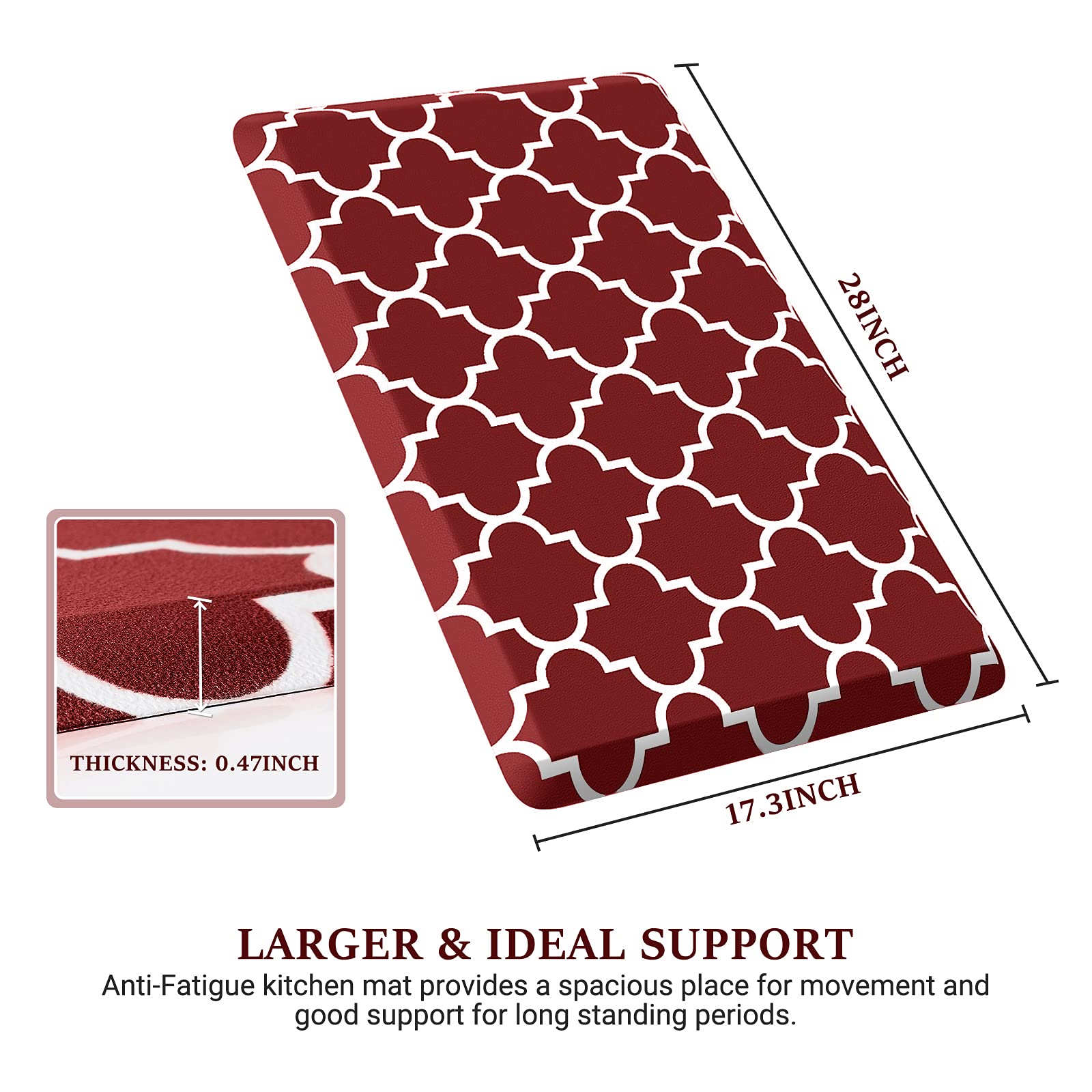 WISELIFE red anti-fatigue mat with non-slip bottom on a dry kitchen floor
