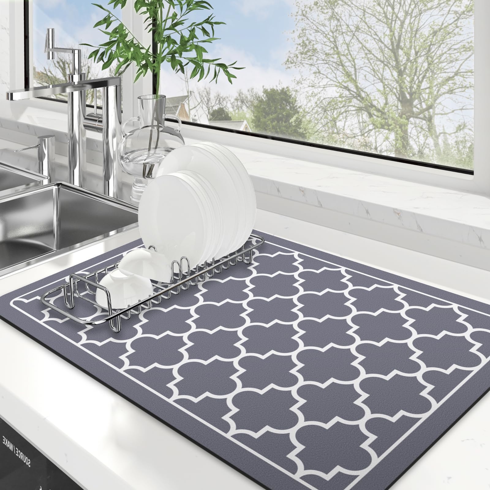 WISELIFE dish drying mat absorbent; keeps countertops dry after washing dishes.
