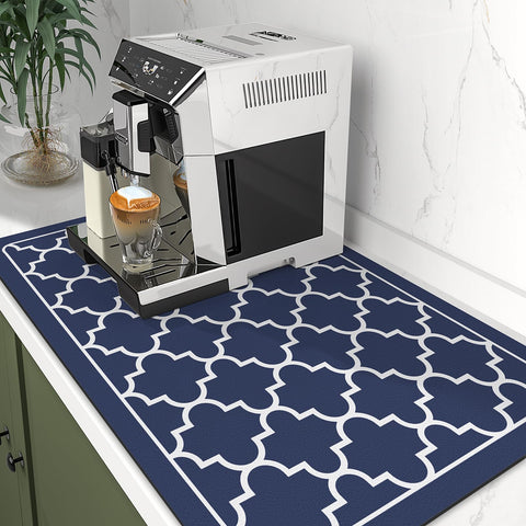 WISELIFE large blue mat on counter with dishes nearby.