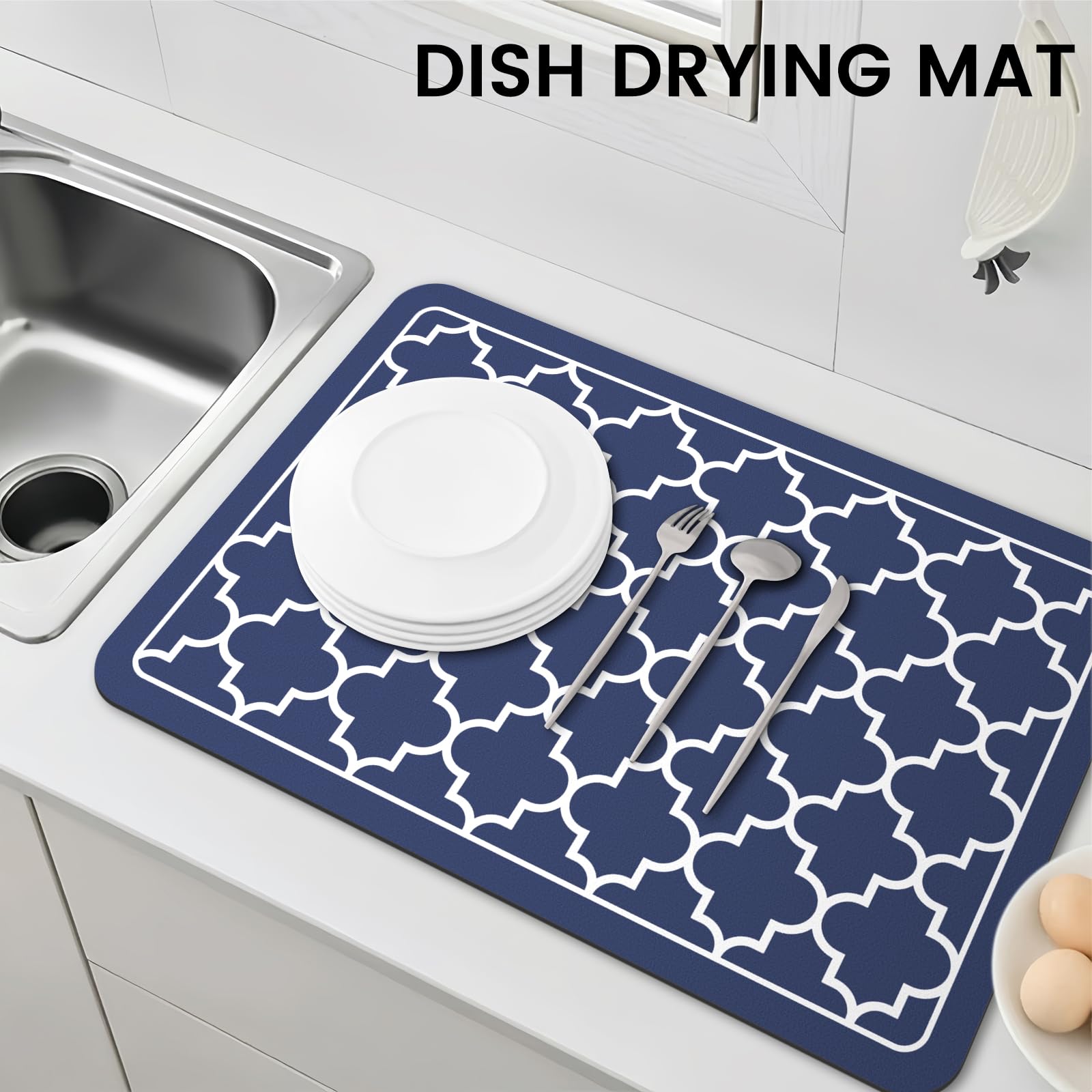 WISELIFE blue drying mat beside dish rack alternative.