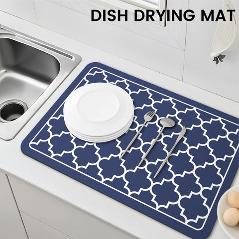 WISELIFE blue drying mat beside dish rack alternative.