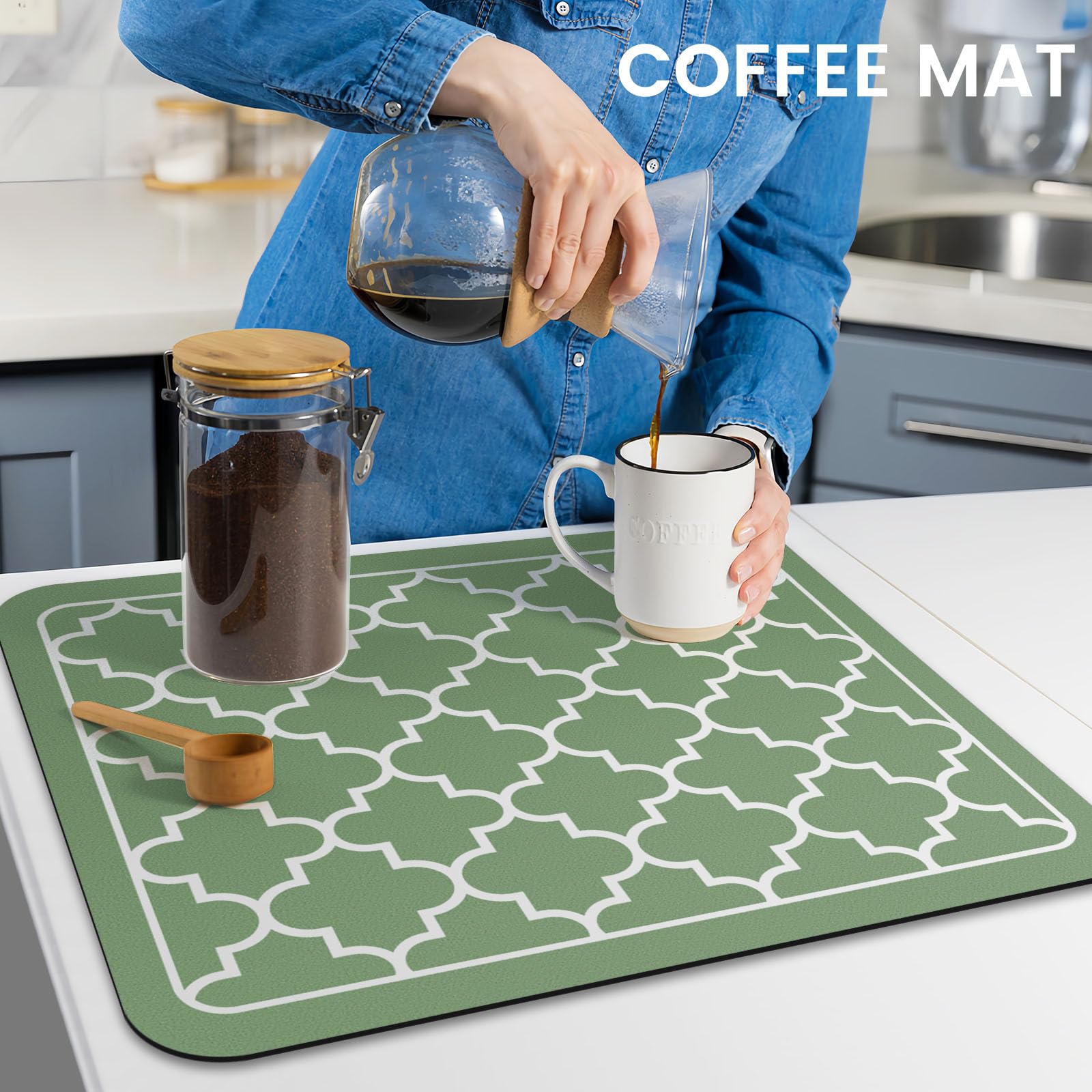 WISELIFE dish drying mat on the counter speeds drying after meals.