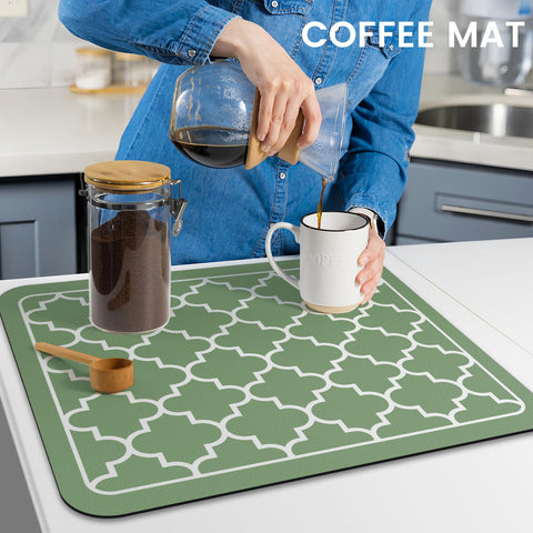 WISELIFE dish drying mat on the counter speeds drying after meals.