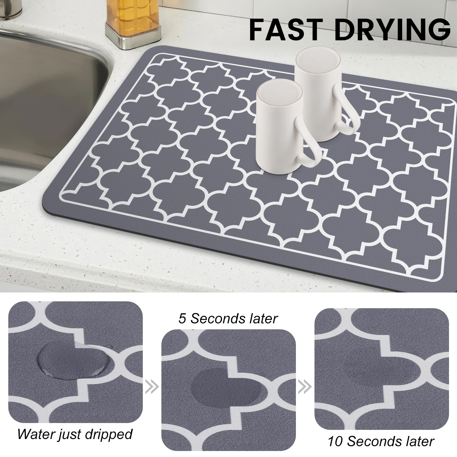 WISELIFE dish drying mat large-size covers more counter space for big loads.