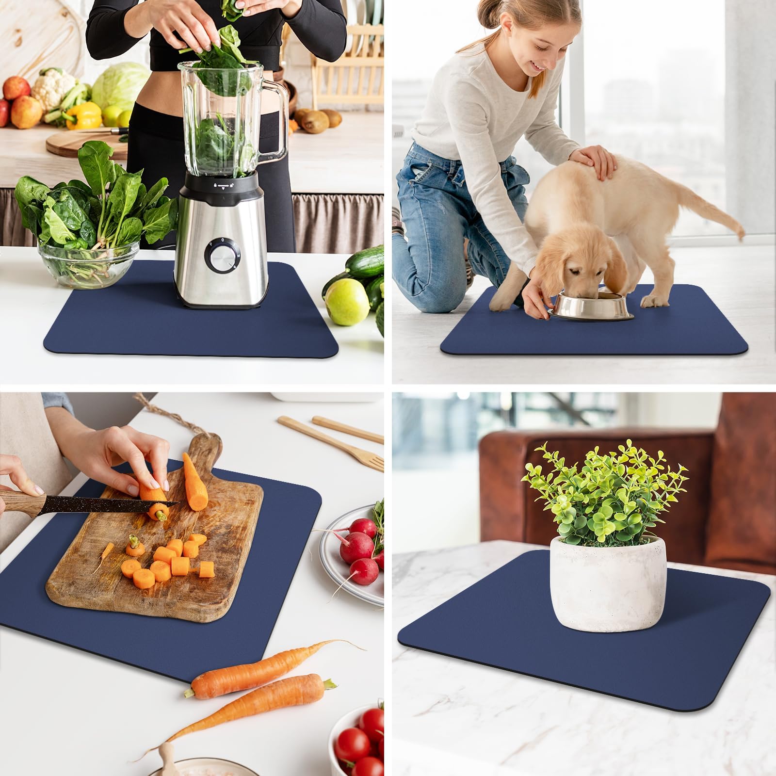 WISELIFE dish mat with blue four-leaf pattern adds style and function