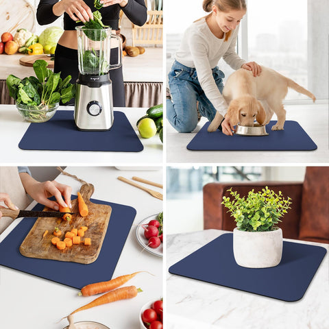 WISELIFE dish mat with blue four-leaf pattern adds style and function