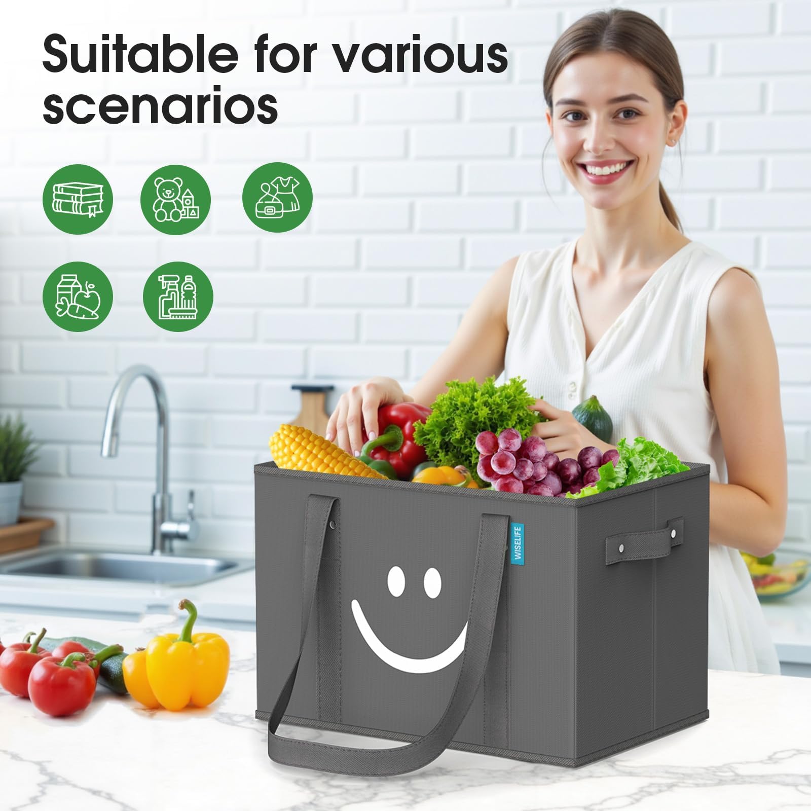 Riveted handles and shoulder strap support heavier loads