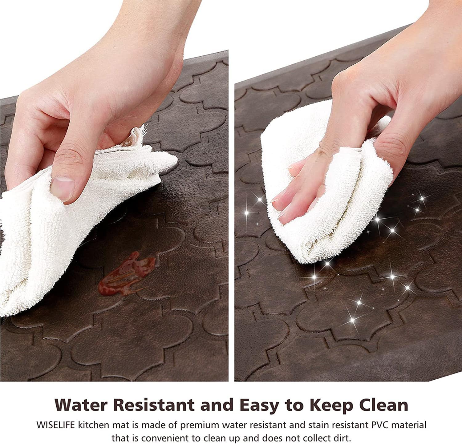 WISELIFE easy-clean mat wipes clean quickly after spills and splashes.
