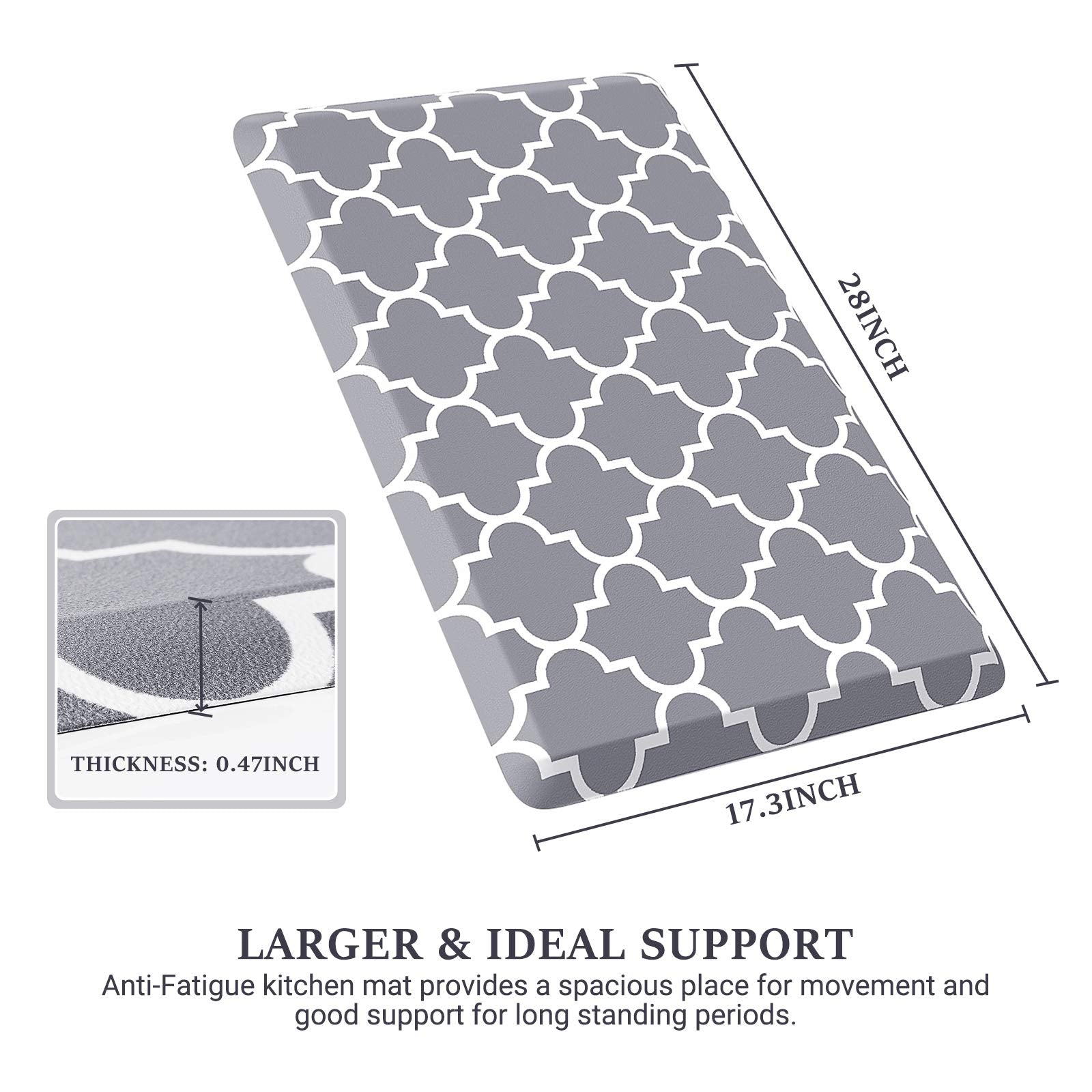 WISELIFE kitchen mat non-slip bottom keeps it in place on dry floors.