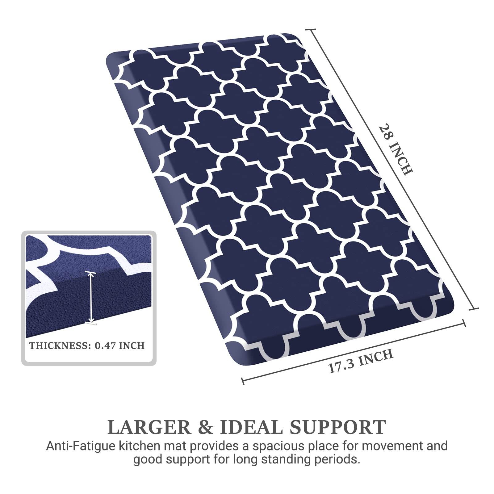 WISELIFE Kitchen Runner blue mat features non-slip bottom for stable use.