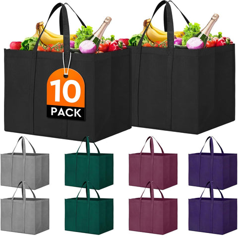 WISELIFE reusable bags bulk pack in assorted colors, durable for heavy groceries.