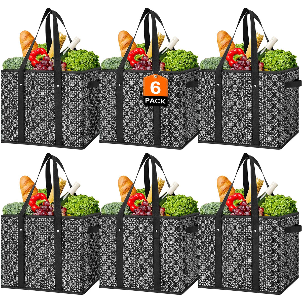WISELIFE six-pack bags foldable and open, perfect for groceries on the go