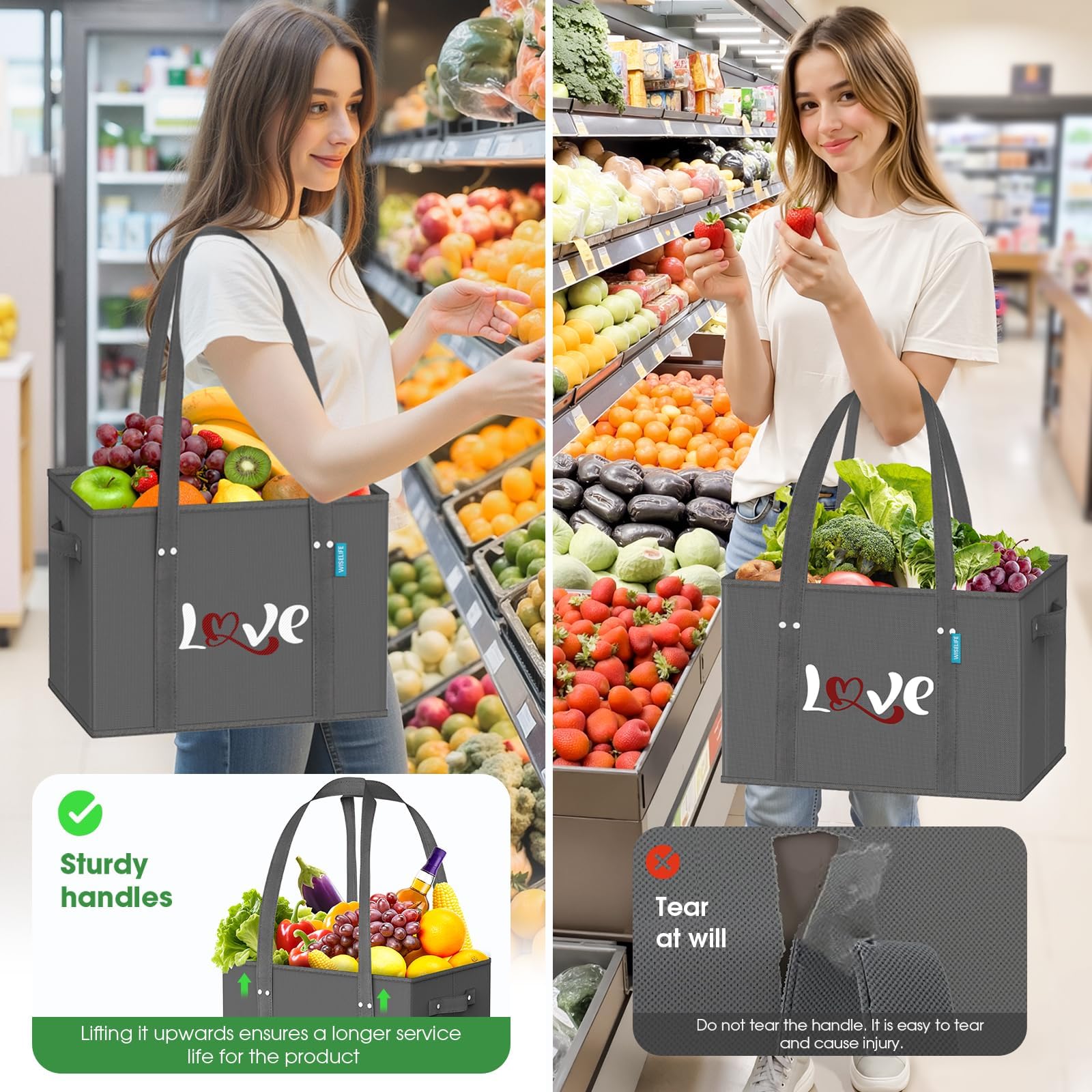 WISELIFE reusable shopping bags eco friendly alternative to plastic
