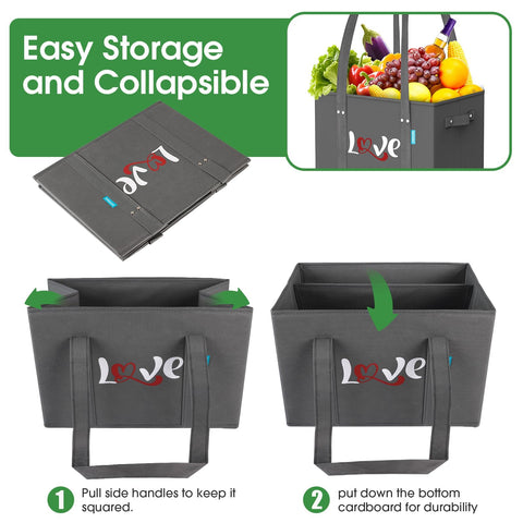 WISELIFE stand up grocery tote with rigid box to stay open